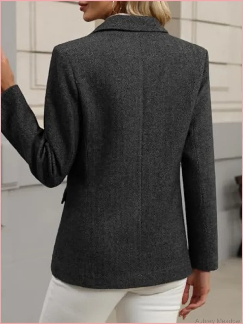 Wool Blend Tweed Blazer Herringbone Oversize Blazer